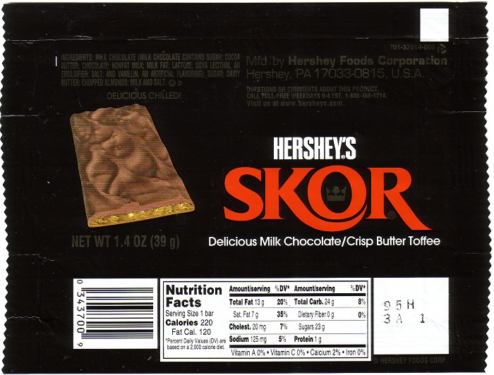 2002 Skor Candy Wrapper