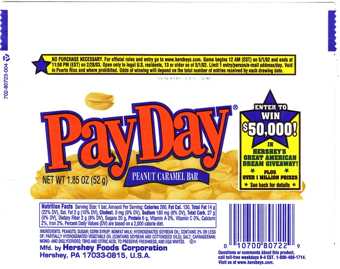 2002 PayDay Candy Wrapper