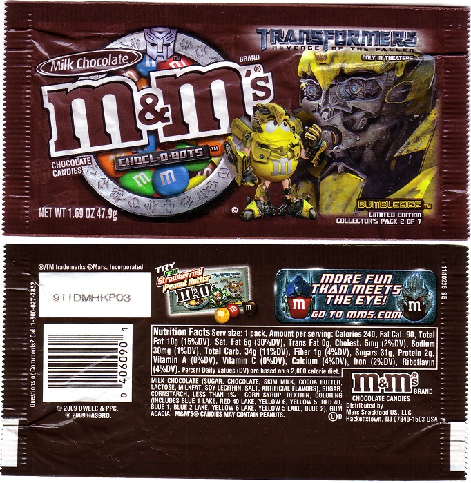 2009 M&M Transformers Candy Wrapper