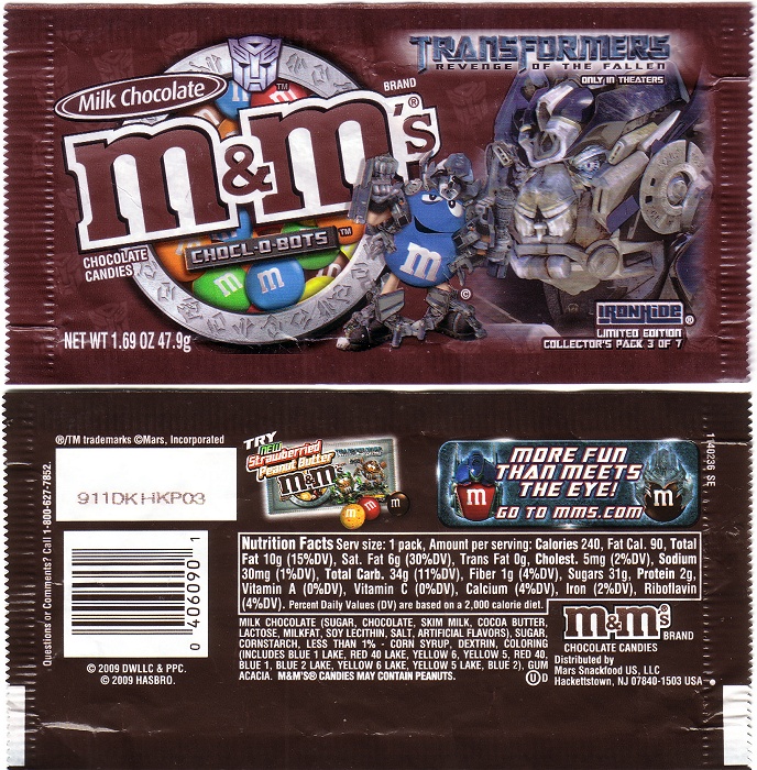 2009 M&M Transformers Candy Wrapper