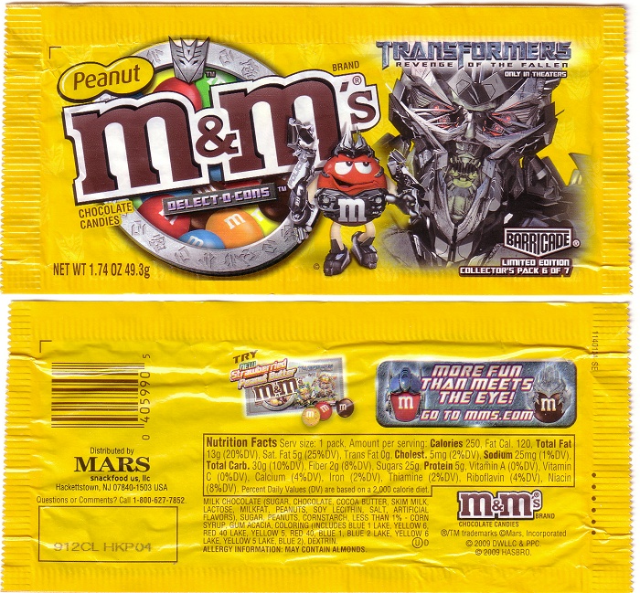 2009 M&M Transformers Candy Wrapper