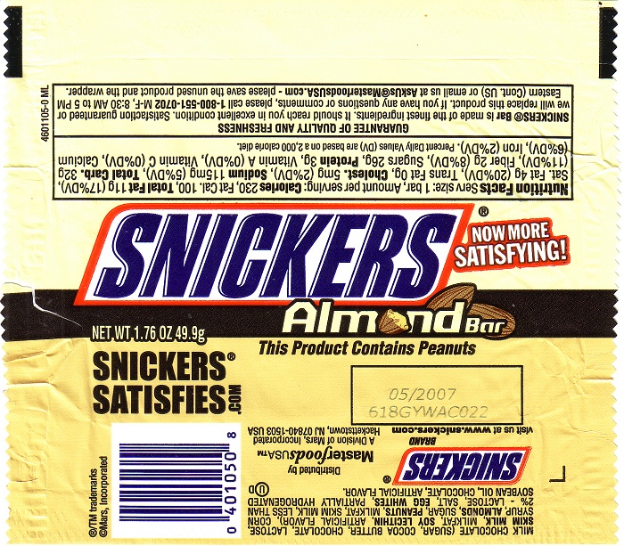 2007 Snickers Almond Candy Wrapper