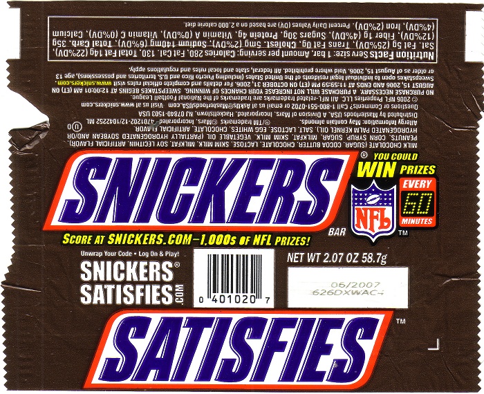 2007 Snickers Candy Wrapper