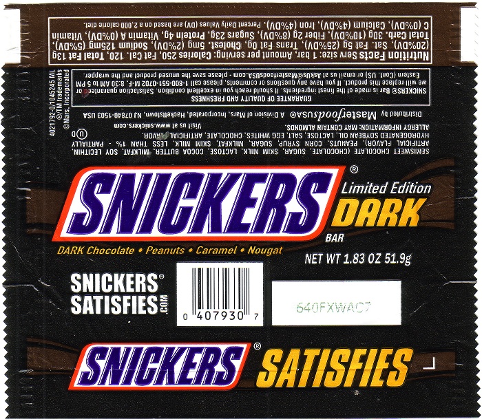 2006 Snickers Dark Candy Wrapper