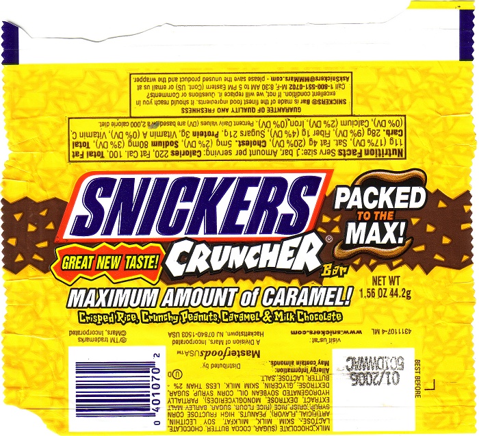 2006 Snickers Cruncher Candy Wrapper